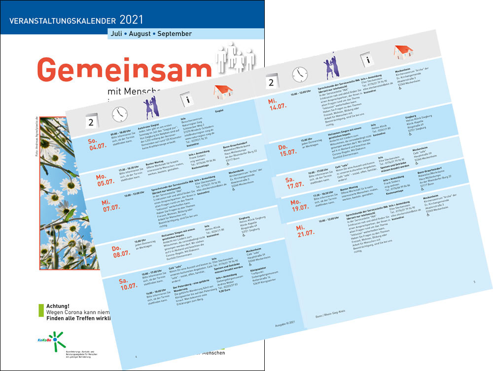 Gemeinsam-Kalender, der Verstaltungskalender zeigt eine Seite mit einer Terminübersicht.